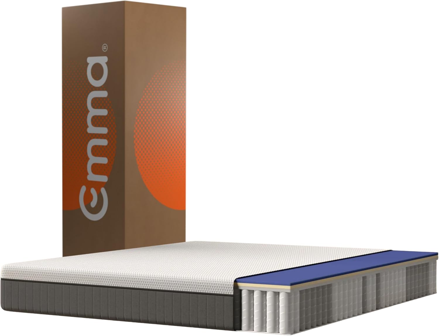 Matelas Emma Original avec boîte de livraison — structure 6 couches visible